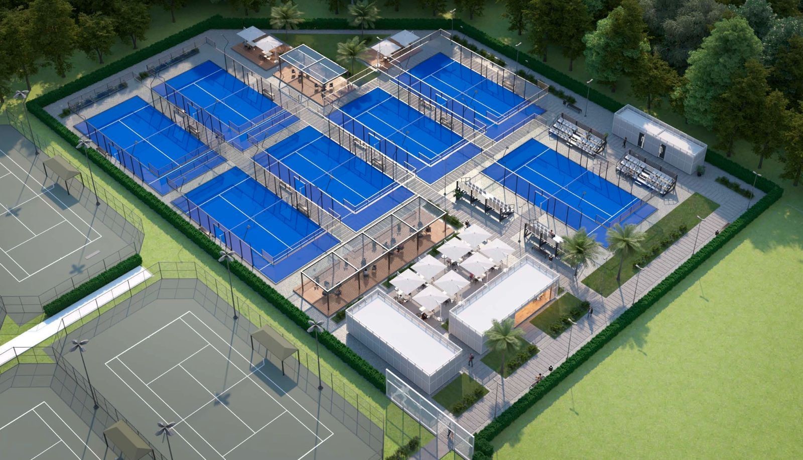 Padel club view from above blue turf wellington