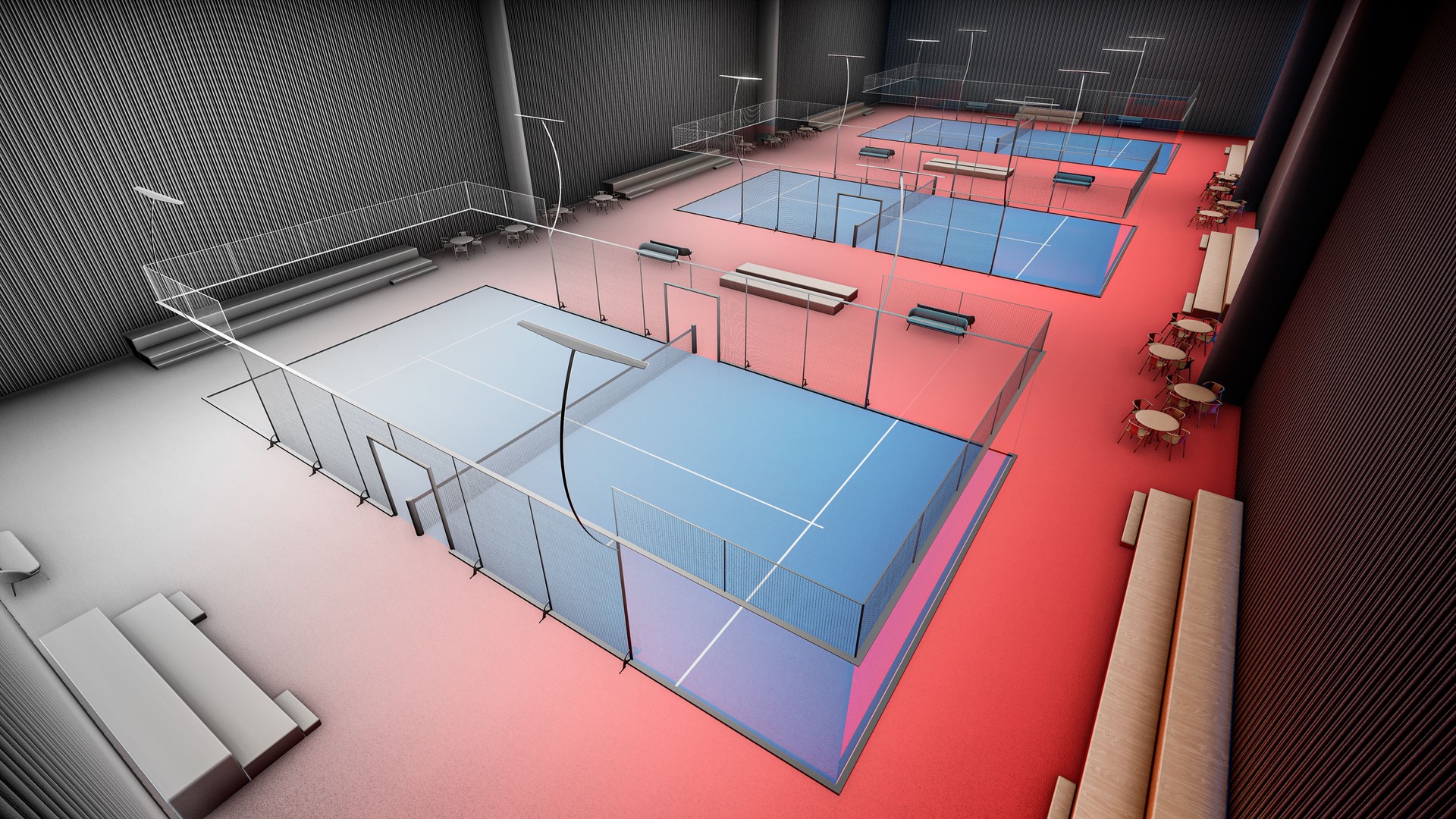 From the 3D model to the realistic render of a professional indoor padel club