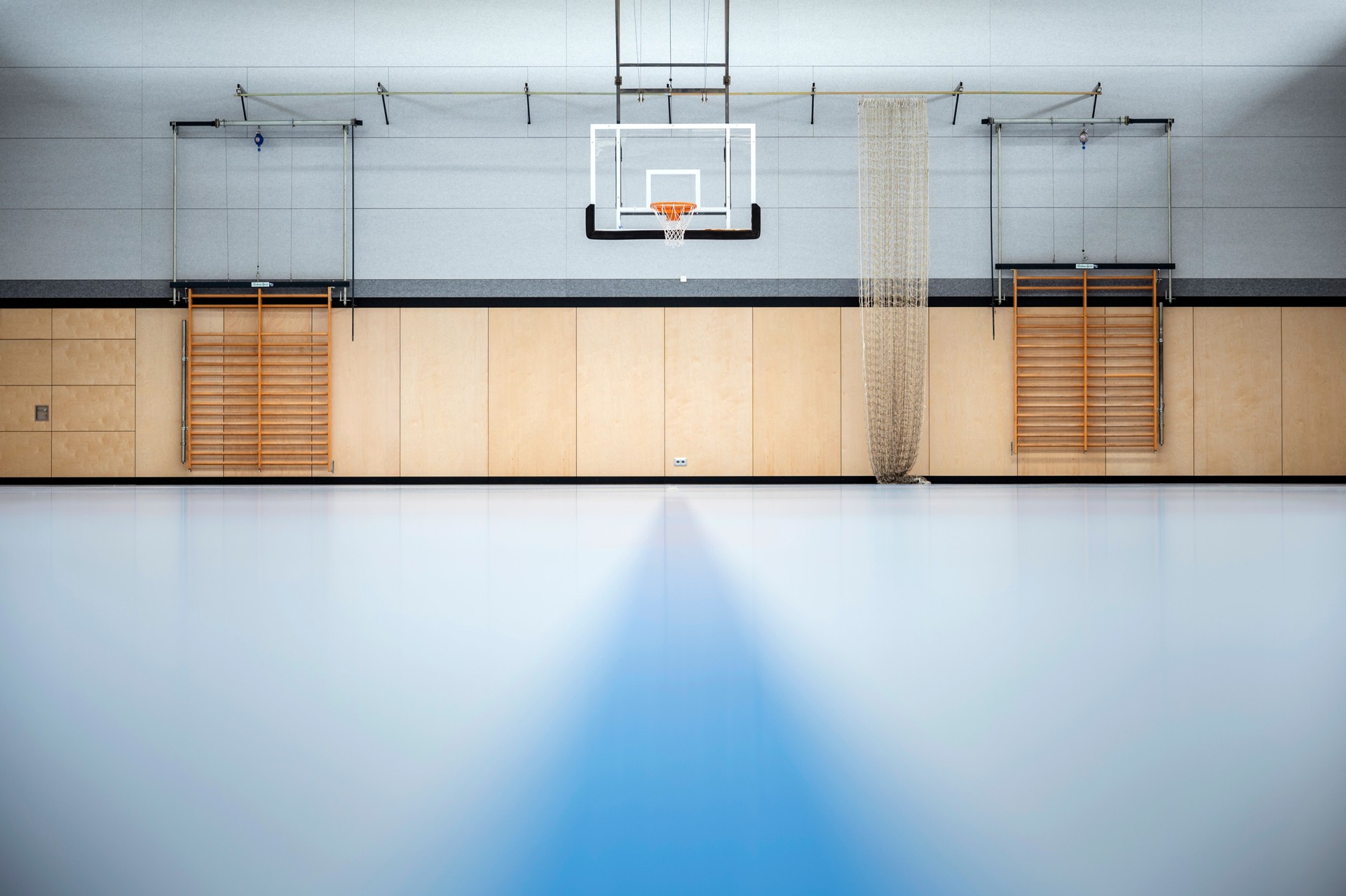 Sports hall with a basketball hoop